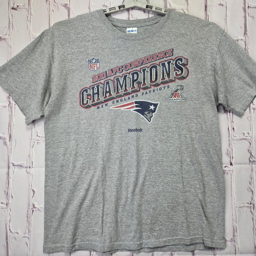 Gildan T-Shirt Gray 2011 AFC Champions New England Patriots NFL Reebok Mens L